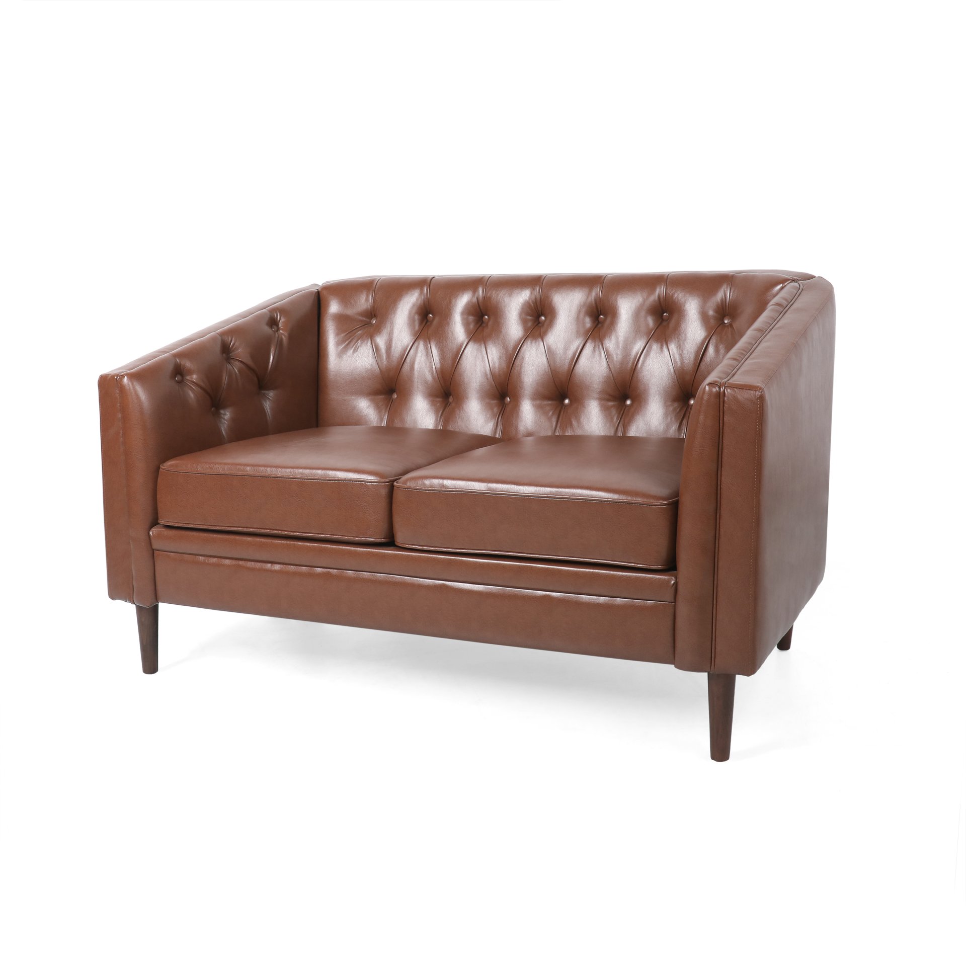 Sophisticated Loveseat With Diamond Stitched Detailing - Light Brown - Image 6