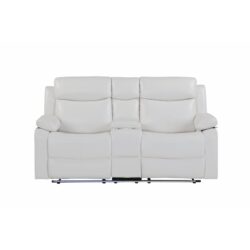 Blanche - Console Reclining Loveseat With LED Lights, Pillow Top Arms, Manual Recline, 2 Cupholders - White