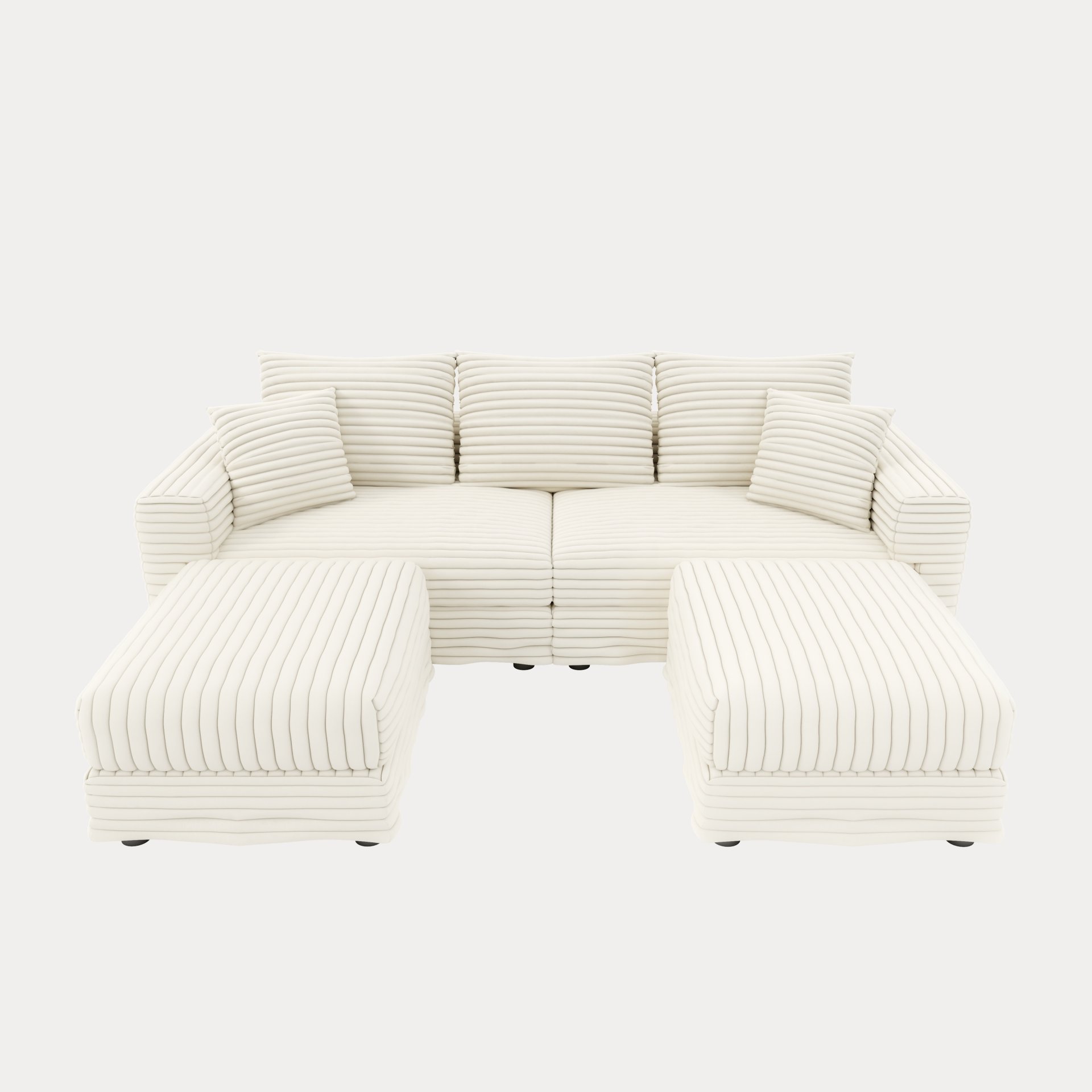 3 Seat Sofa, Deep Seat Couches With Soft Pillows And 2 Ottomans, Convertible Sofa Lounge Chair, For Living Room - Beige - Image 22