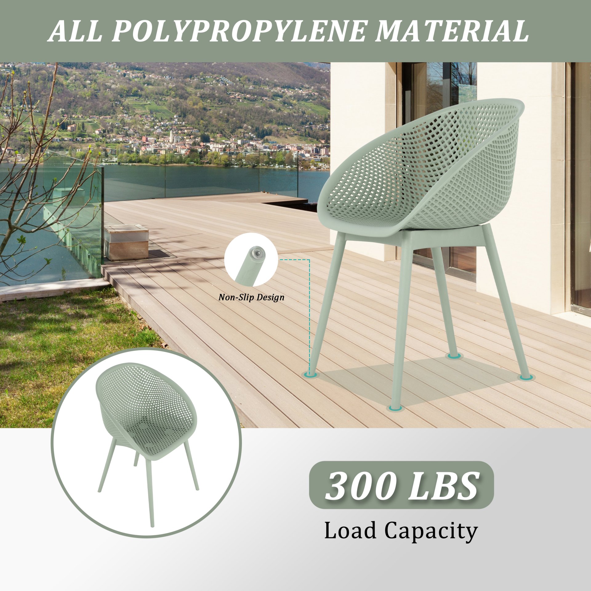 2 Pack Lounge Chair Set With Folding Square Table - Pale Green / White - Image 19
