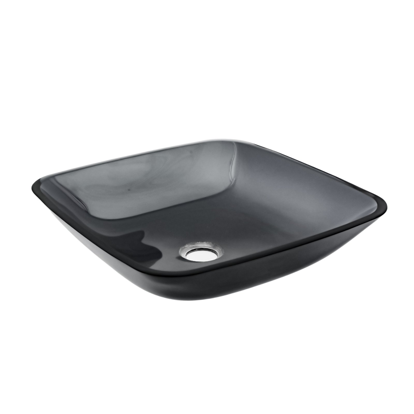 Square Vessel Sink For Bathroom, Above Counter Design With Pop Up Drain, Smooth Rounded Edges - Grey - Image 6