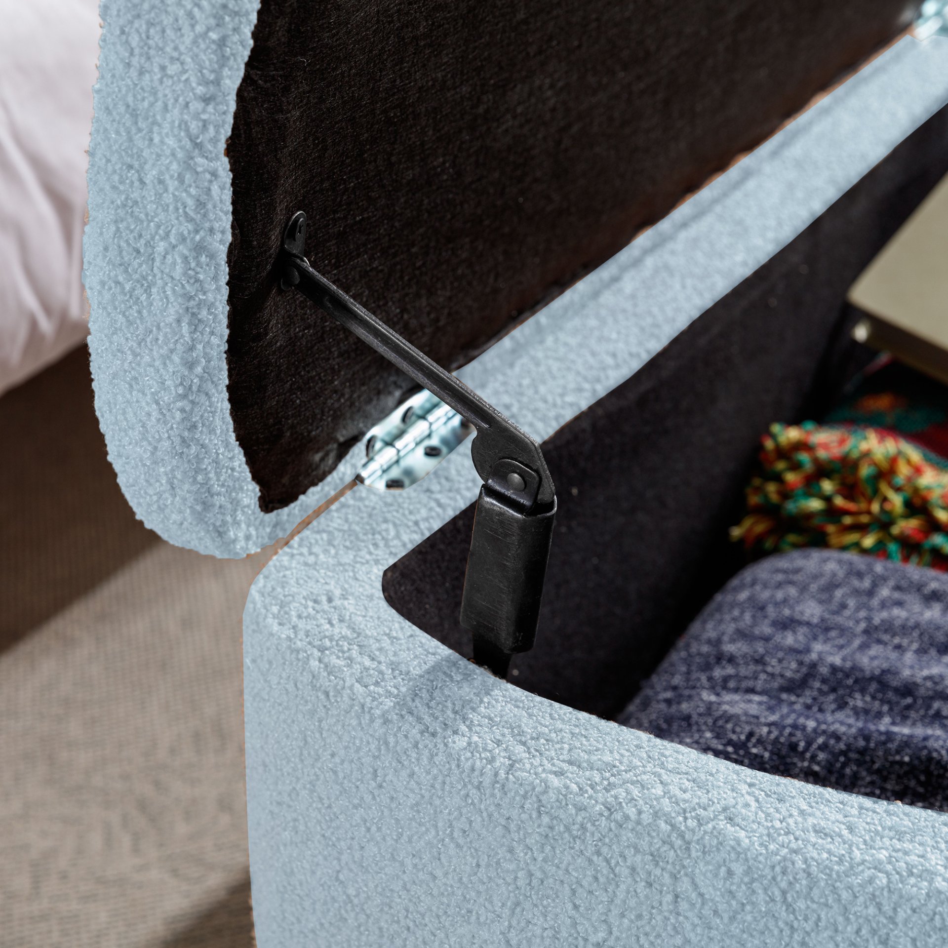 Storage Ottoman Bench For End Of Bed Gold Legs, Modern Gray Faux Fur Entryway Bench Upholstered Padded With Storage For Living Room Bedroom - Blue - Image 15