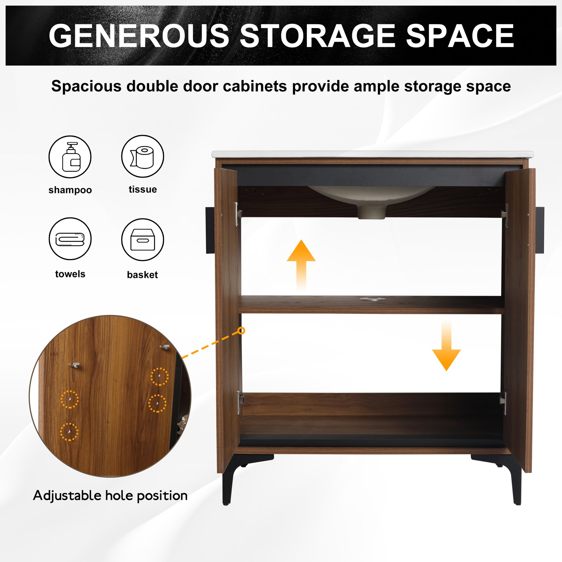 Bathroom Vanity Freestanding Cabinet With Sink - Brown - Image 10