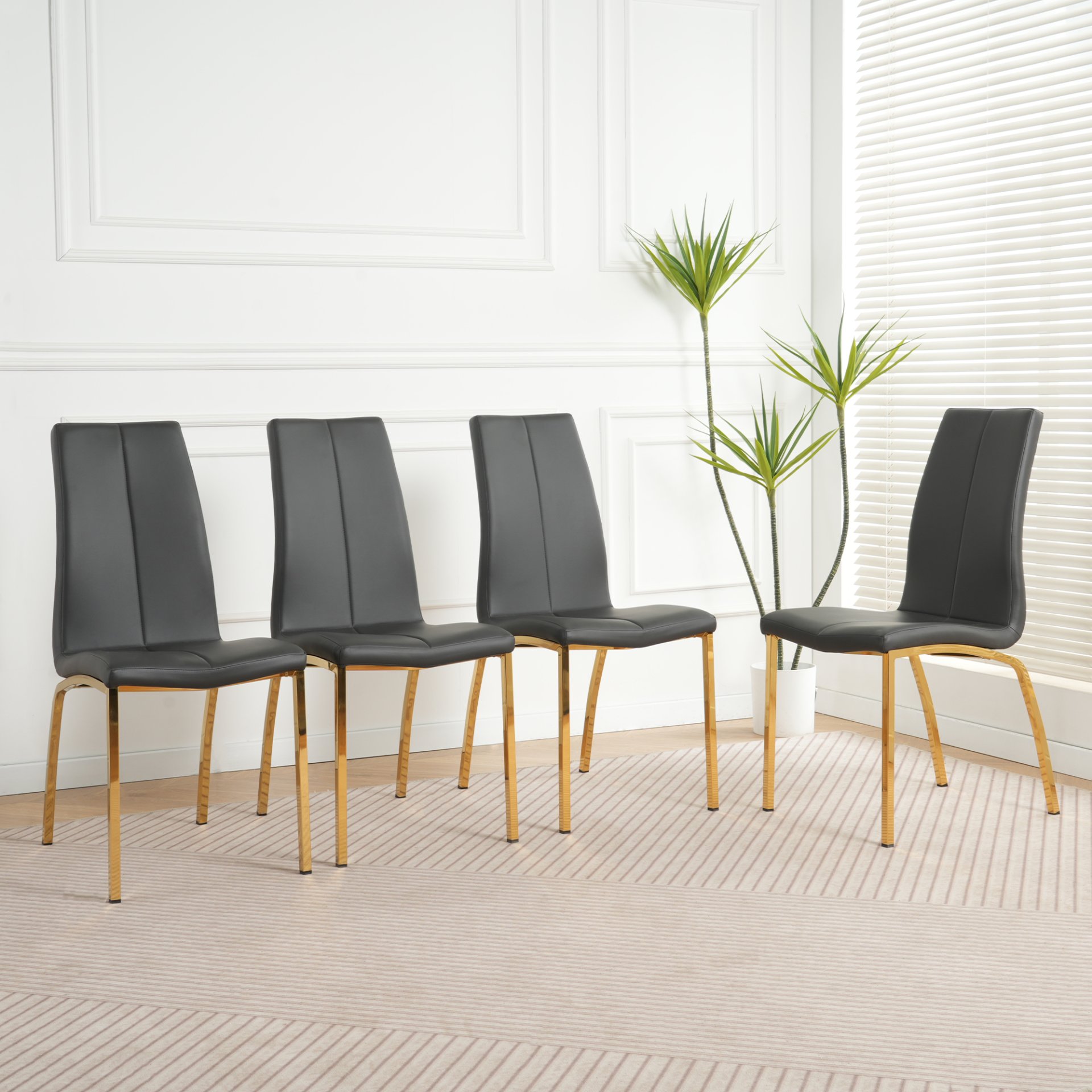 Modern Upholstered Dining Chair (Set of 4) With Gold Plated Metal Legs - Black - Image 4