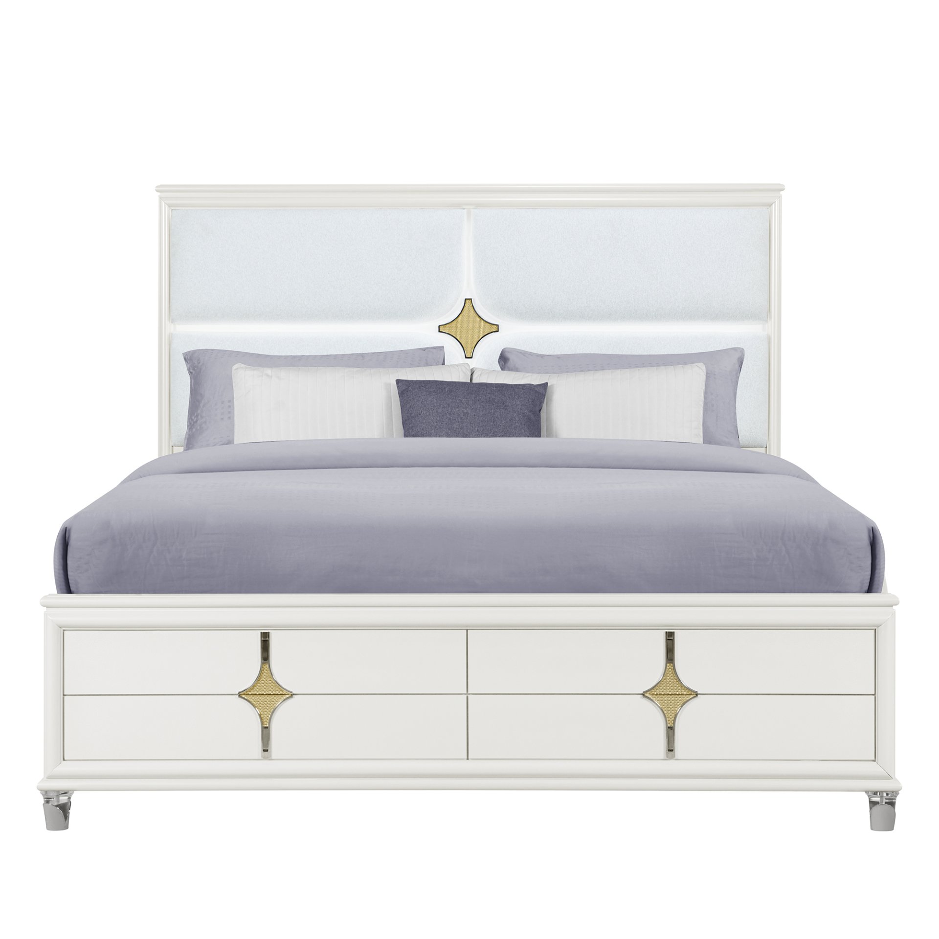 Uriuni - King Bed With LED Lights - Gold / White - Image 4