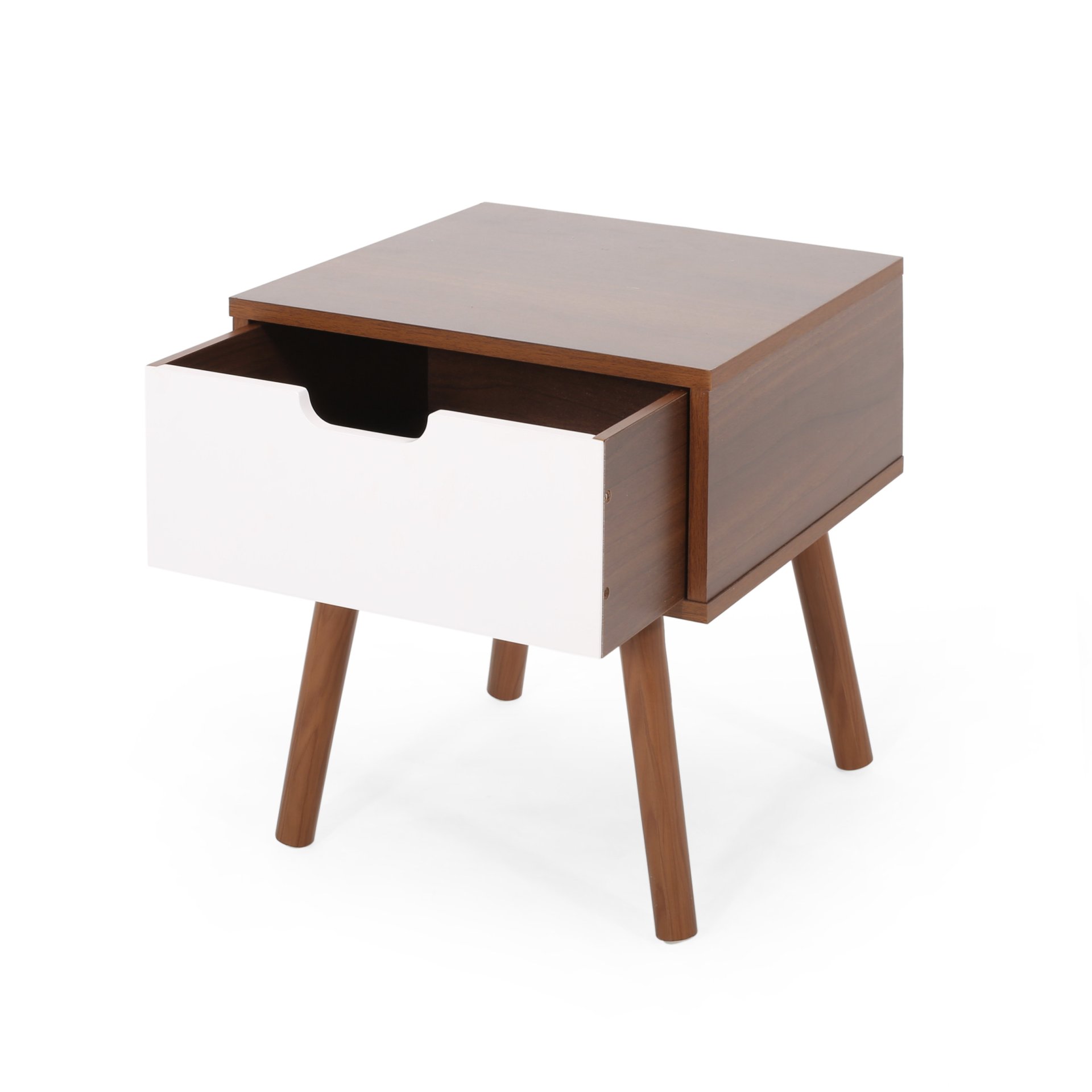 2 Toned Particle Board End Table - White / Walnut - Image 6