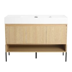 Modern Bathroom Vanity Combo With Single Resin Sink And Storage Cabinet, Multilayer Solid Wood - Oak