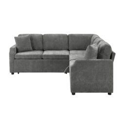Upholstered L Shaped Sectional Sofa Bed With Sleeper And Storage Chenille - Gray