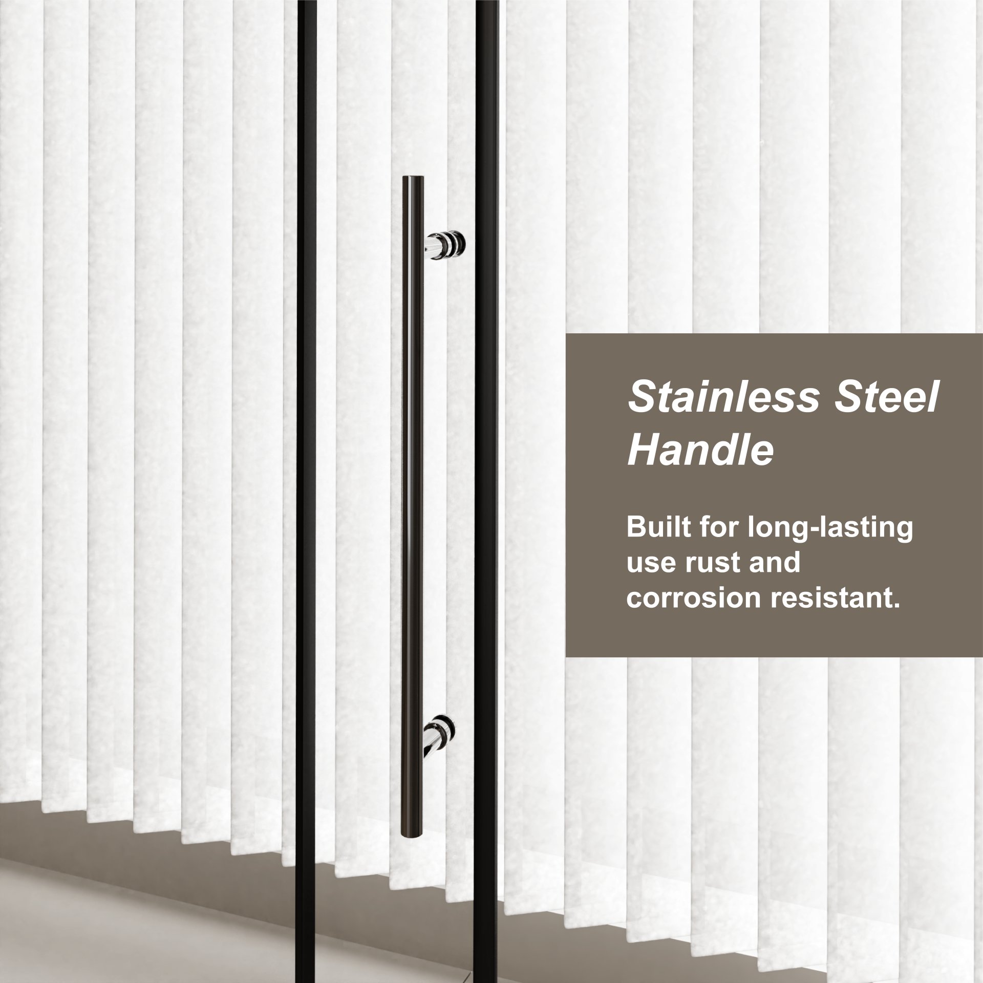 Frameless Shower Door Single Sliding, Clear Tempered Glass Shower Door With Zinc Roller Rail System, Stainless Steel Handle - Black - Image 5