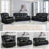 3 Seater Home Theater Recliner Manual Recliner Chair With A Led Light Strip Two Built-In Cup Holders For Living Room - Black - Image 7