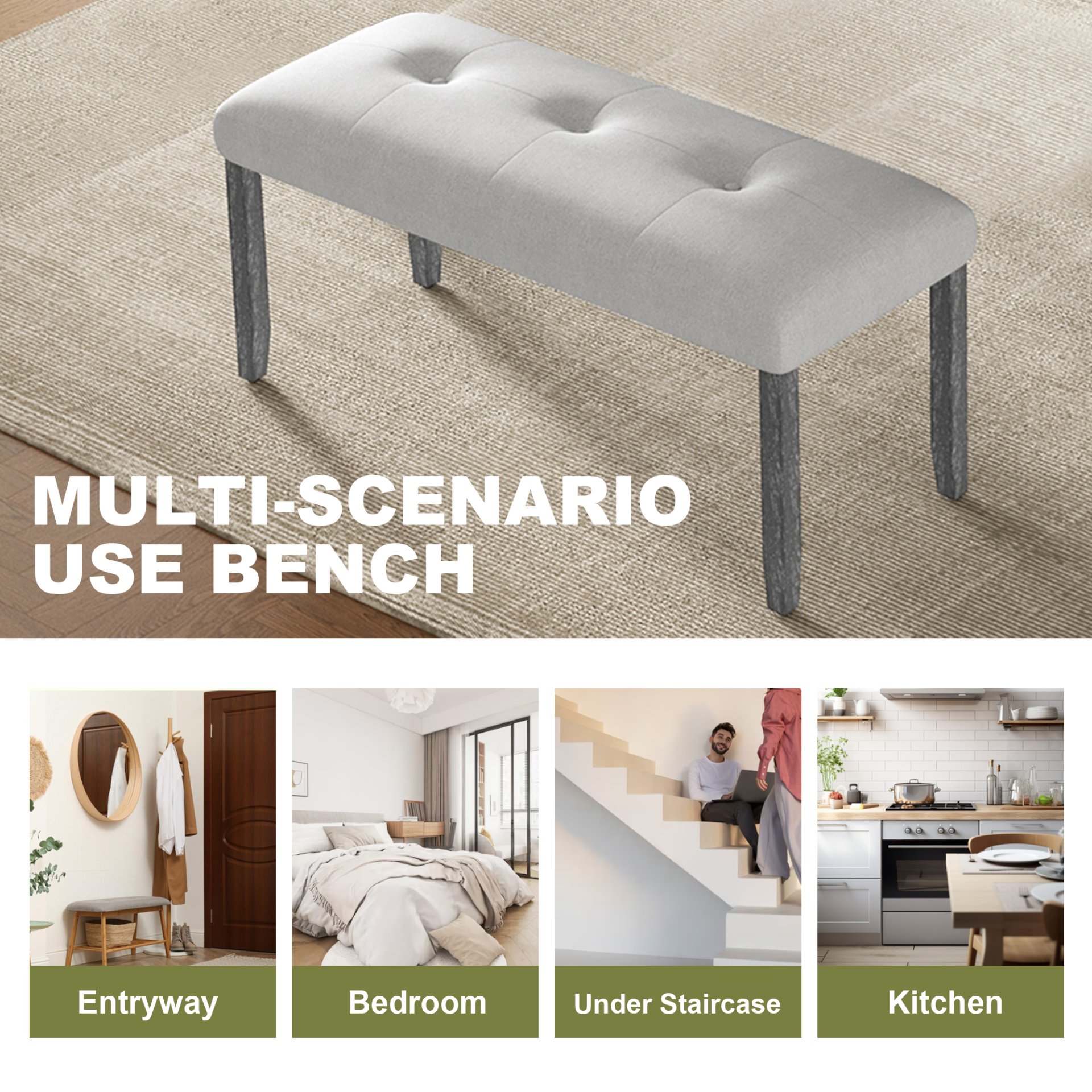 6 Pieces Dining Room Table Set, Rustic Farmhouse Dining Room Rectangular Table With 4 Upholstered Chairs And Bench, Solid Wood Kitchen Dining Table Set For 6 Persons - Gray - Image 9