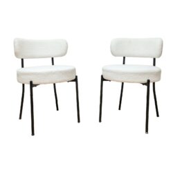 Mid Century Modern White Dining Chair (Set of 2) With Curved Backrest And Metal Legs - White / Black