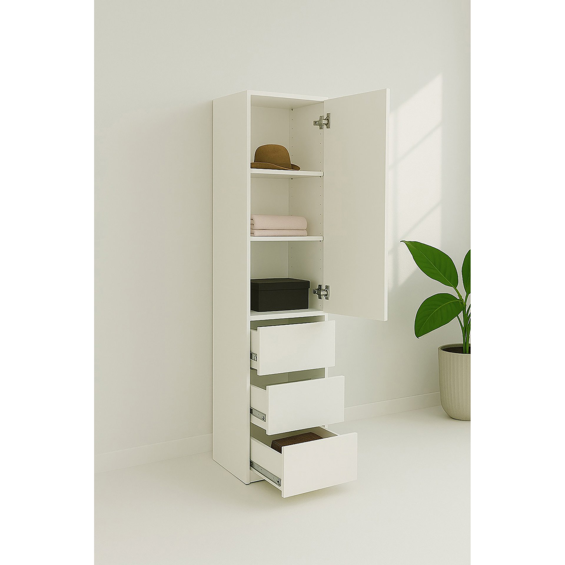 Elise - Modular Wood Closet System With Mirror For Custom Storage Solutions - White - Image 4