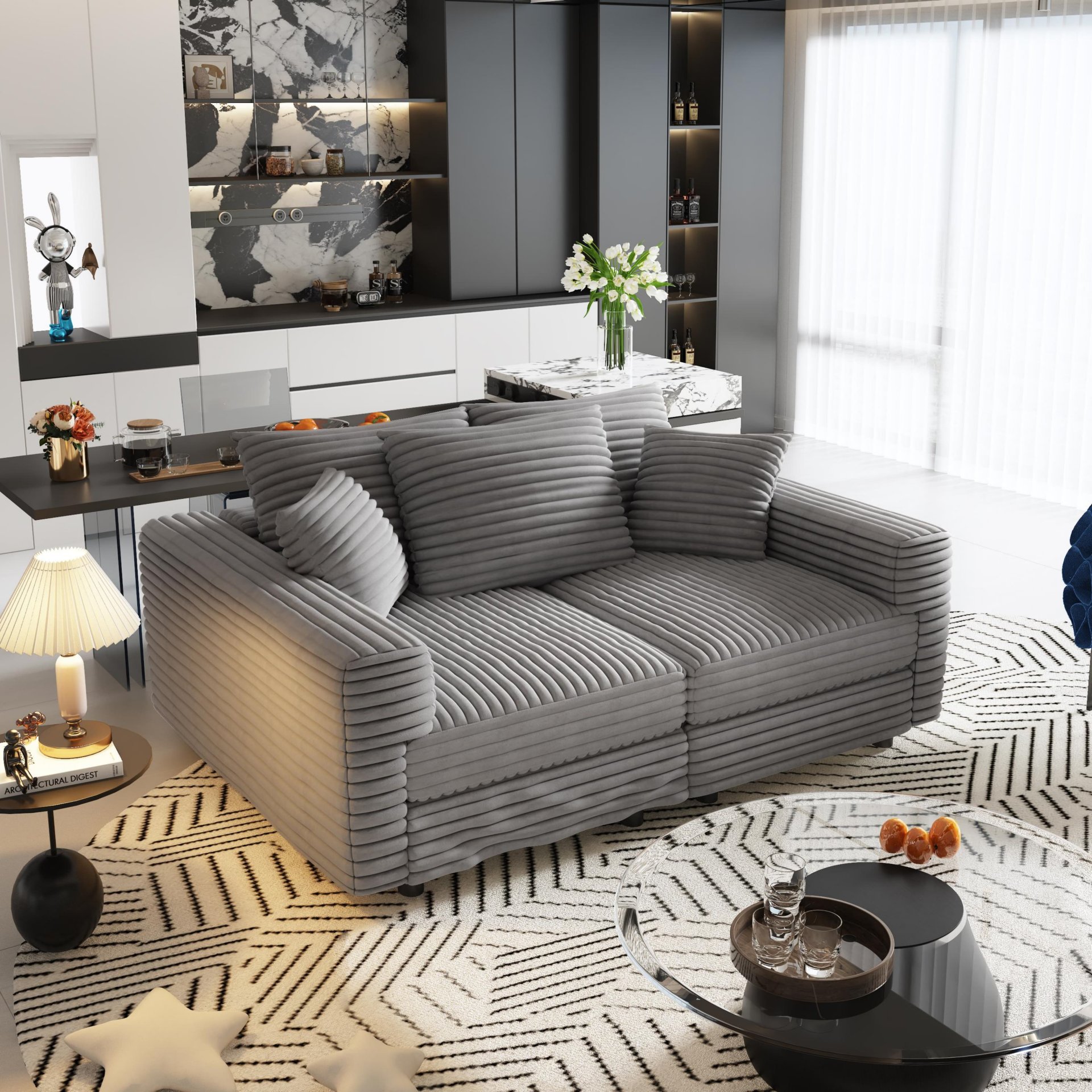 3 Seat Sofa, Convertible Deep Seat Sofa Lounge Chair For Living Room - Gray - Image 6