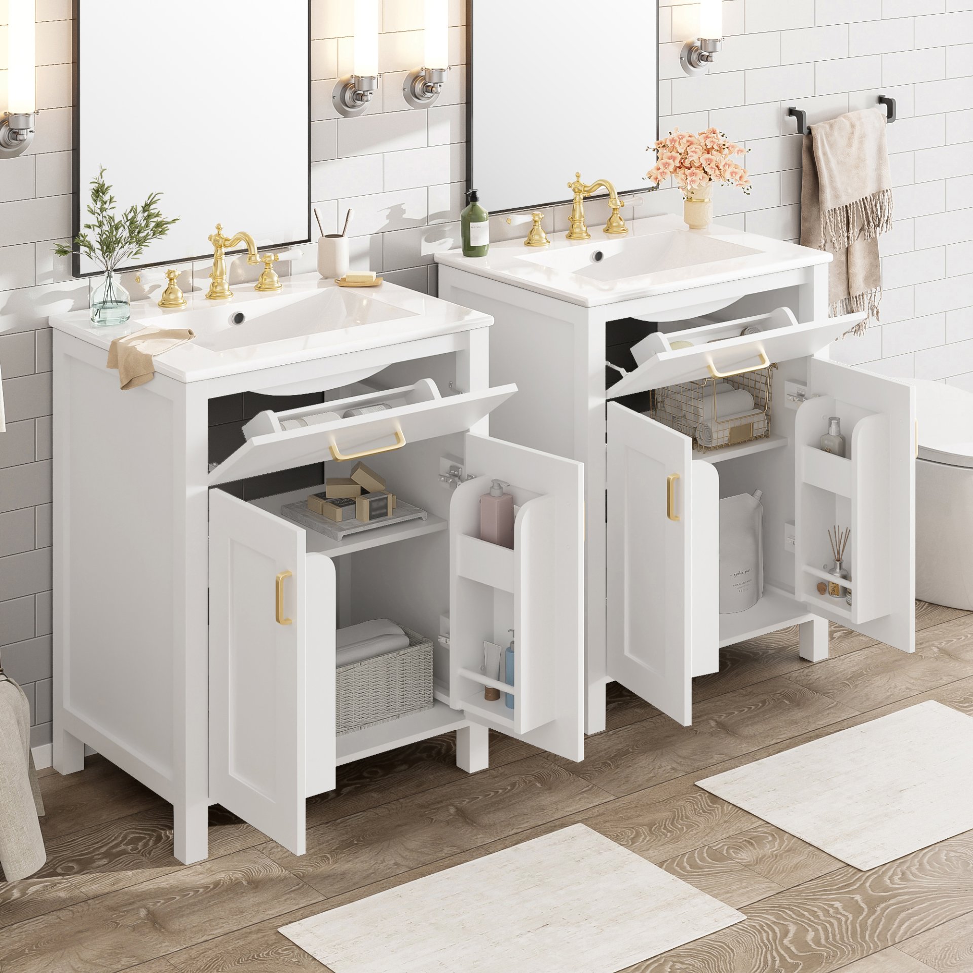 Bathroom Vanity With Sink, Soft Close Doors, Flip Drawer, U Shaped Shelves - White - Image 5