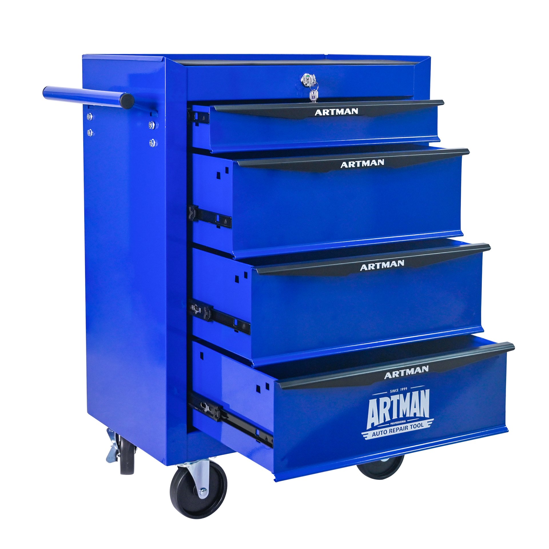 Rolling Metal Tool Chest With 4 Drawers, 20" Steel Storage Cabinet With Ball Bearing Slides - Black / Blue - Image 10