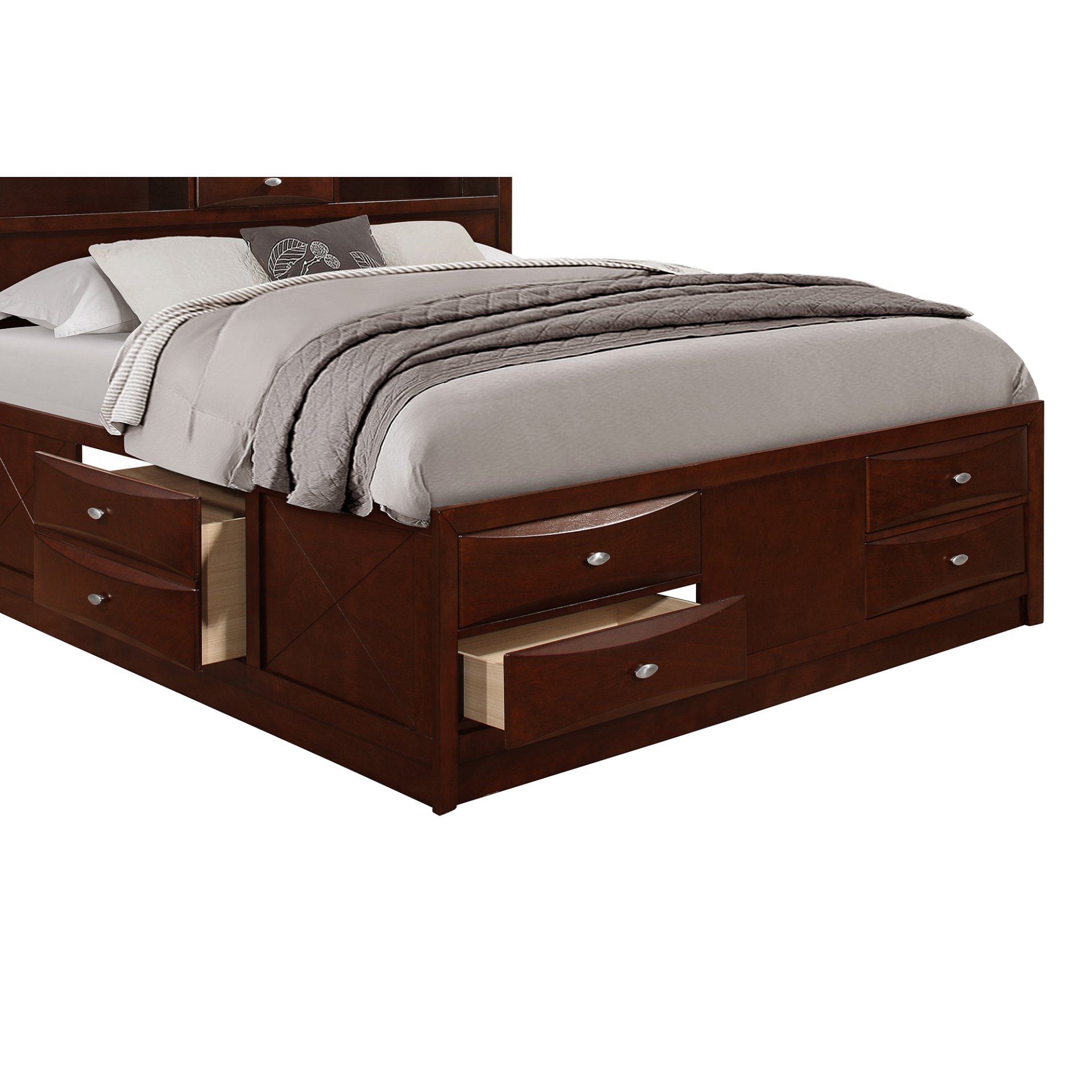 Lucille - Full Bed With Storage Drawers Bookcase Headboard - Walnut - Image 8