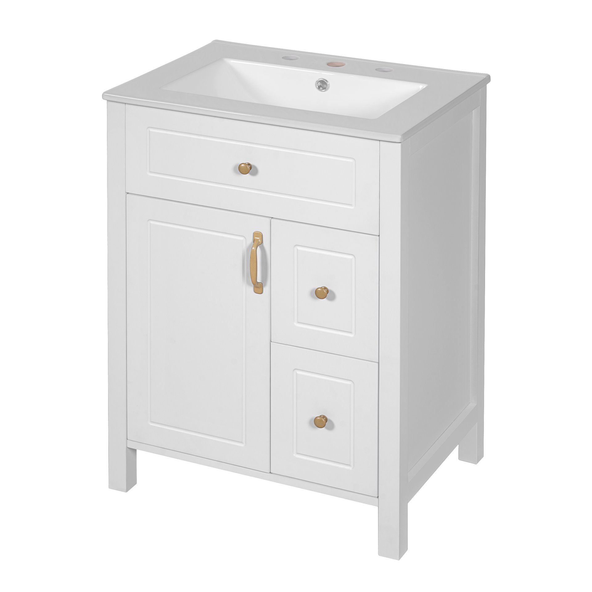 Bathroom Vanity With Sink, Soft Close Doors And Drawers, Double Storage Racks - White - Image 15