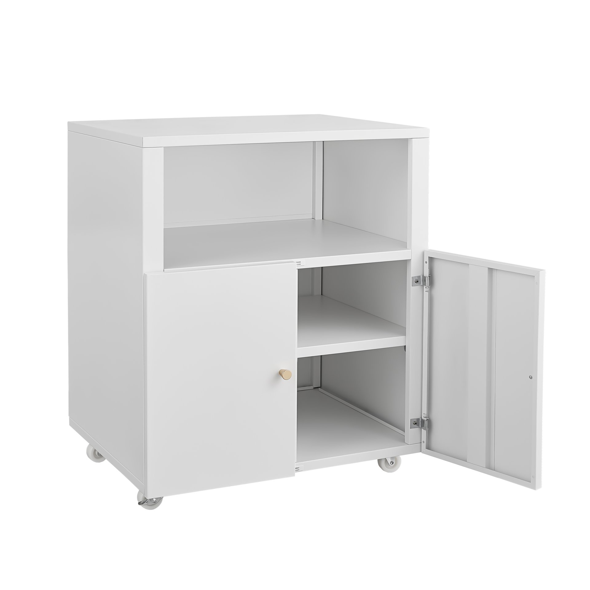 Mobile Printer Stand With Wheels And File Cabinet - White - Image 5