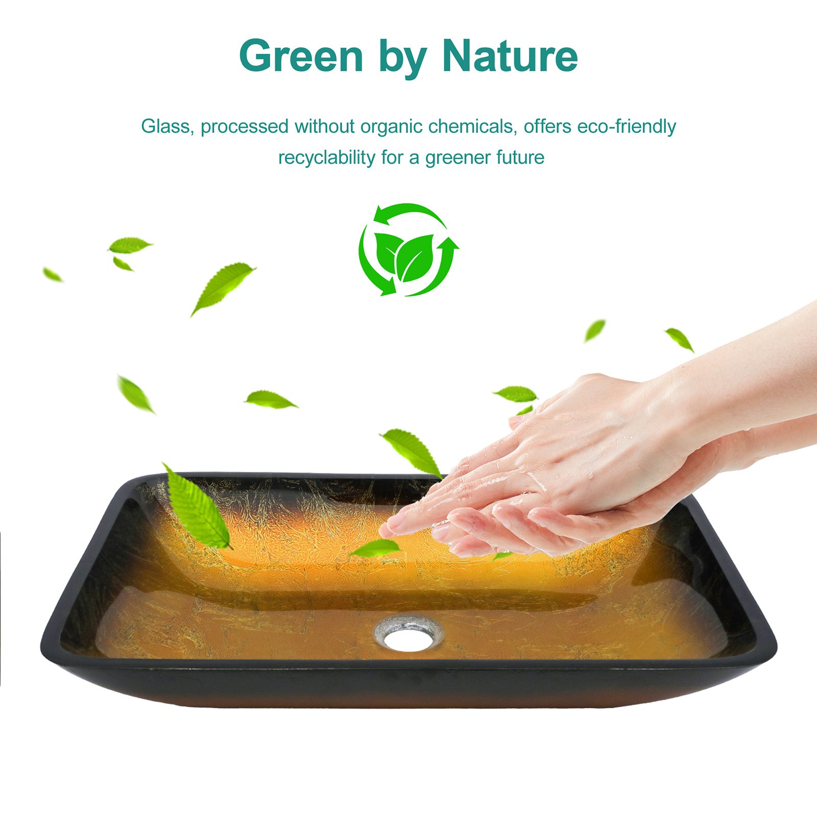 Gradient Vessel Sink Square Above Counter Bathroom Sink With Pop Up Drain - Gold - Image 4