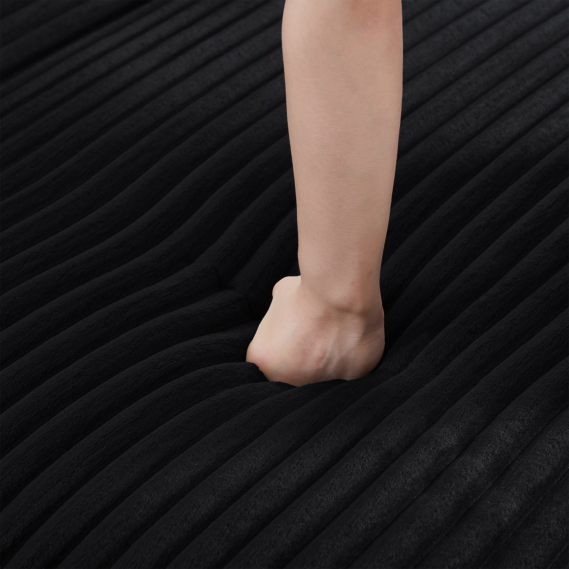 Upholstered U Shaped Sectional Sofa With Movable Ottoman And Side Storage Pockets - Black - Image 17