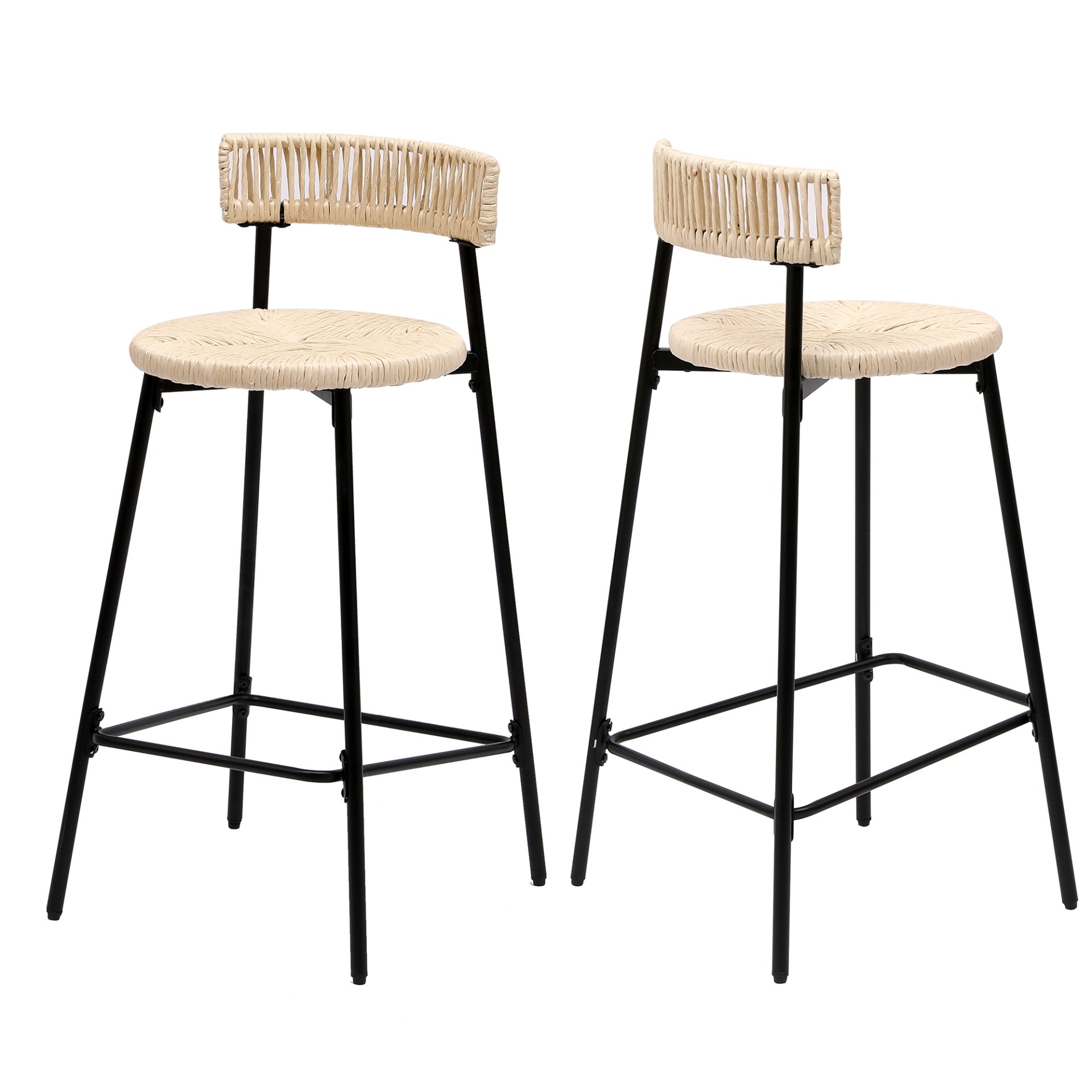 Boho Style Handwoven Paper Rope Counter Stools (Set of 2) - Creamy White - Image 15