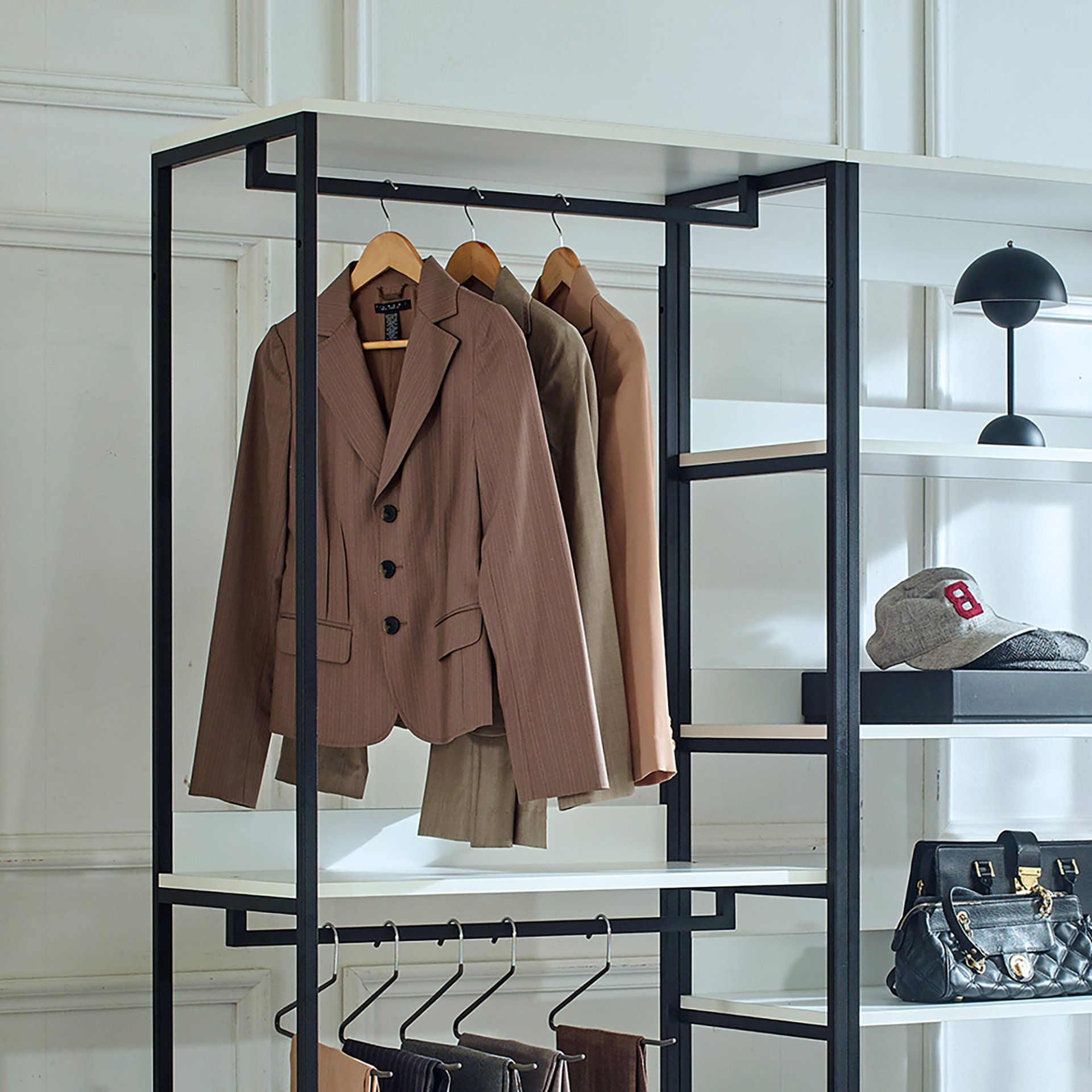 Fiona - Freestanding Walk In Wood Closet System & Metal Frame Melamine - White - Image 8