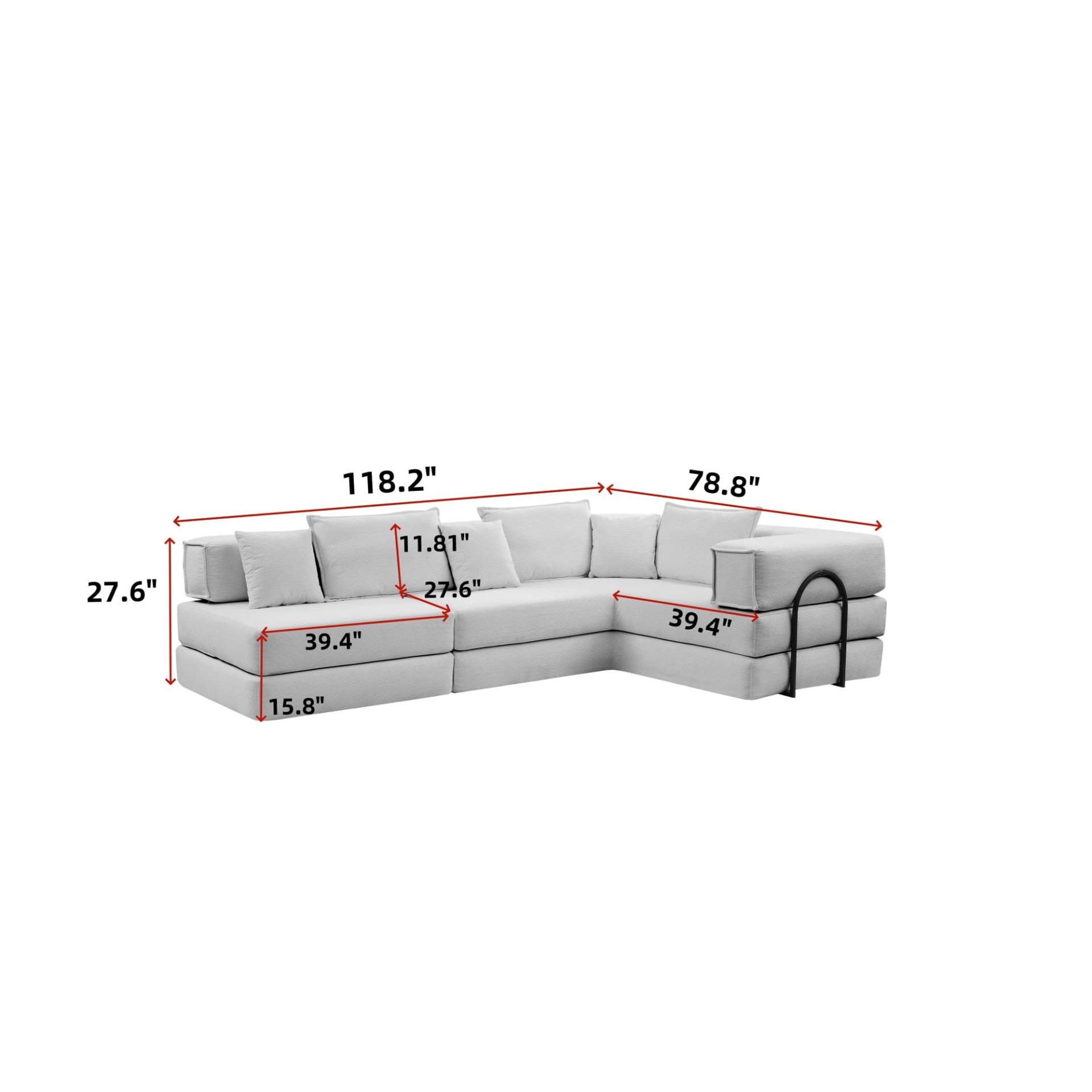Oversized Upholstered Sectional Sofa Couch Set, Modular L Shaped Floor Sofa Set With 6 Pillows For Living Rooms - Blue - Image 17