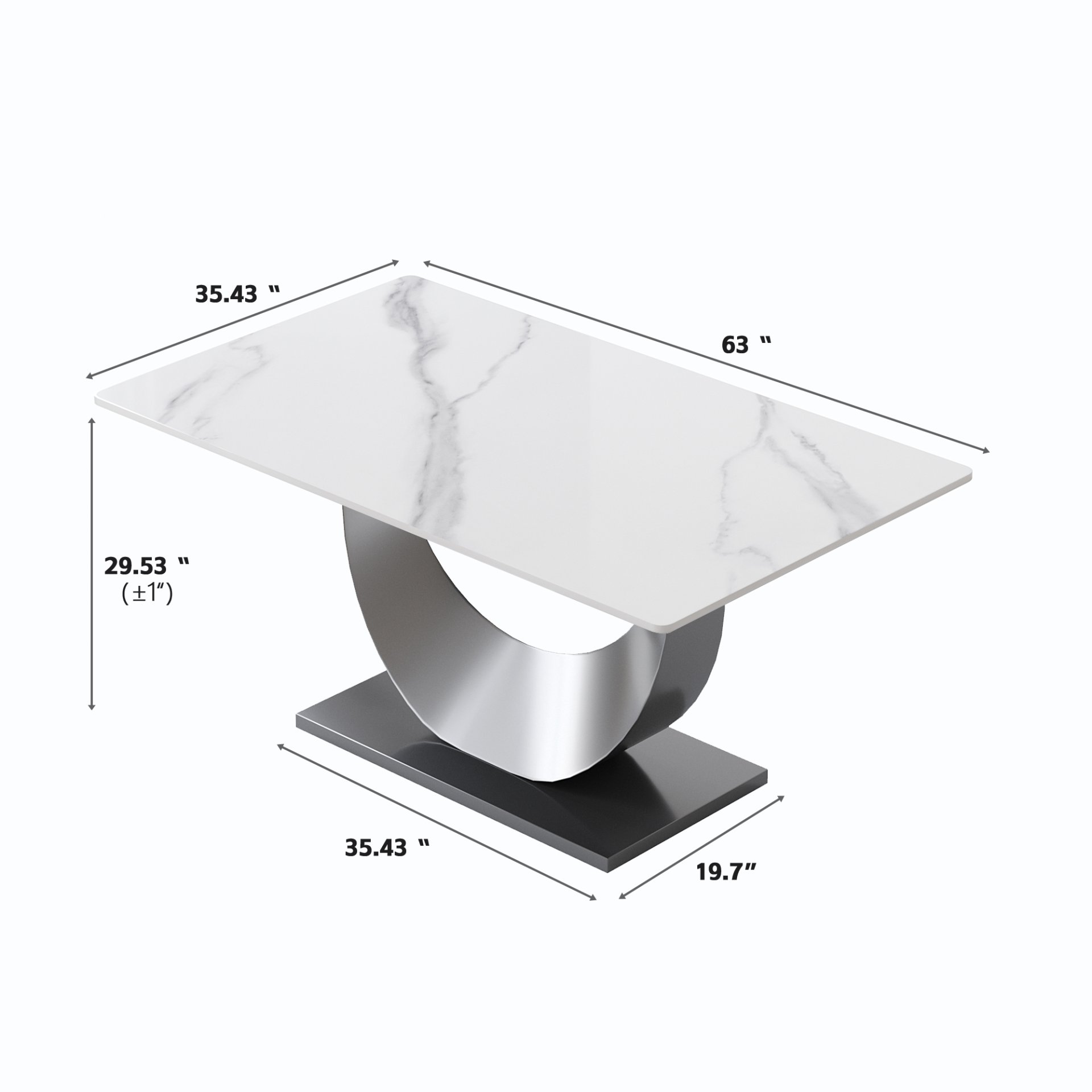 63" Modern Artificial Stone Crescent-Shaped Metal Legs, Can Accommodate 6-8 People - White / Black - Image 3