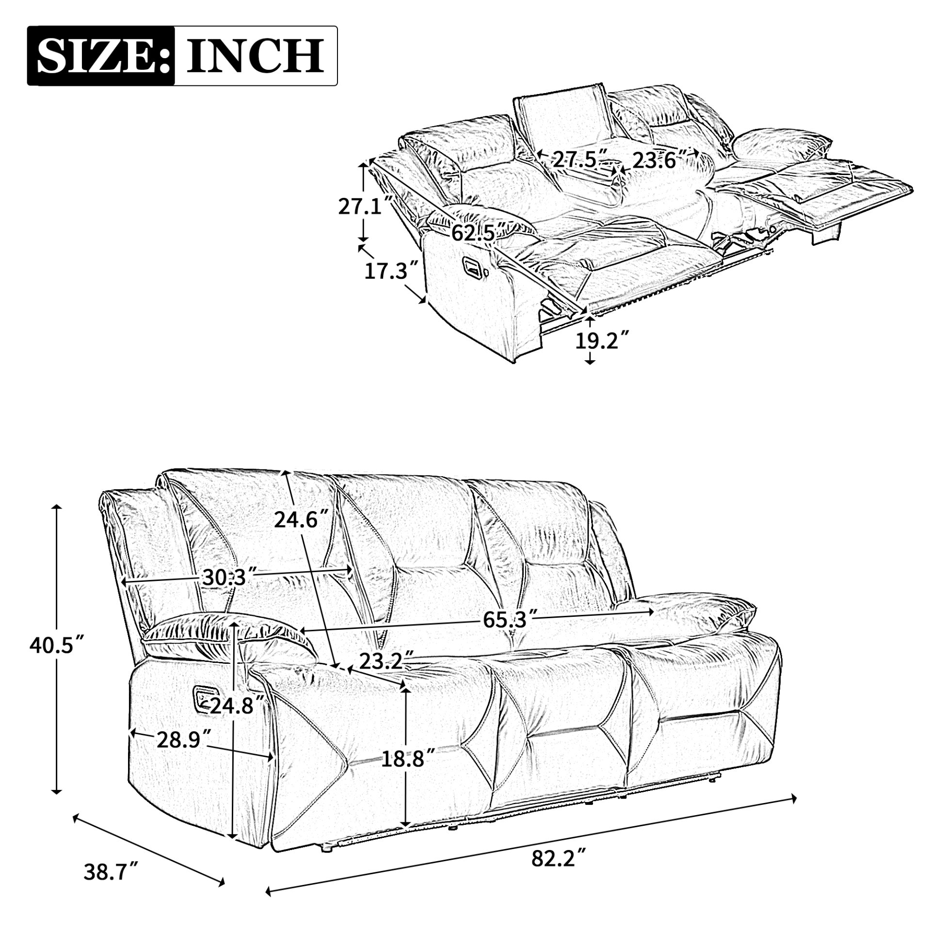 3 Seater Home Theater Recliner Manual Recliner Chair With A Led Light Strip Two Built-In Cup Holders For Living Room - Black - Image 3