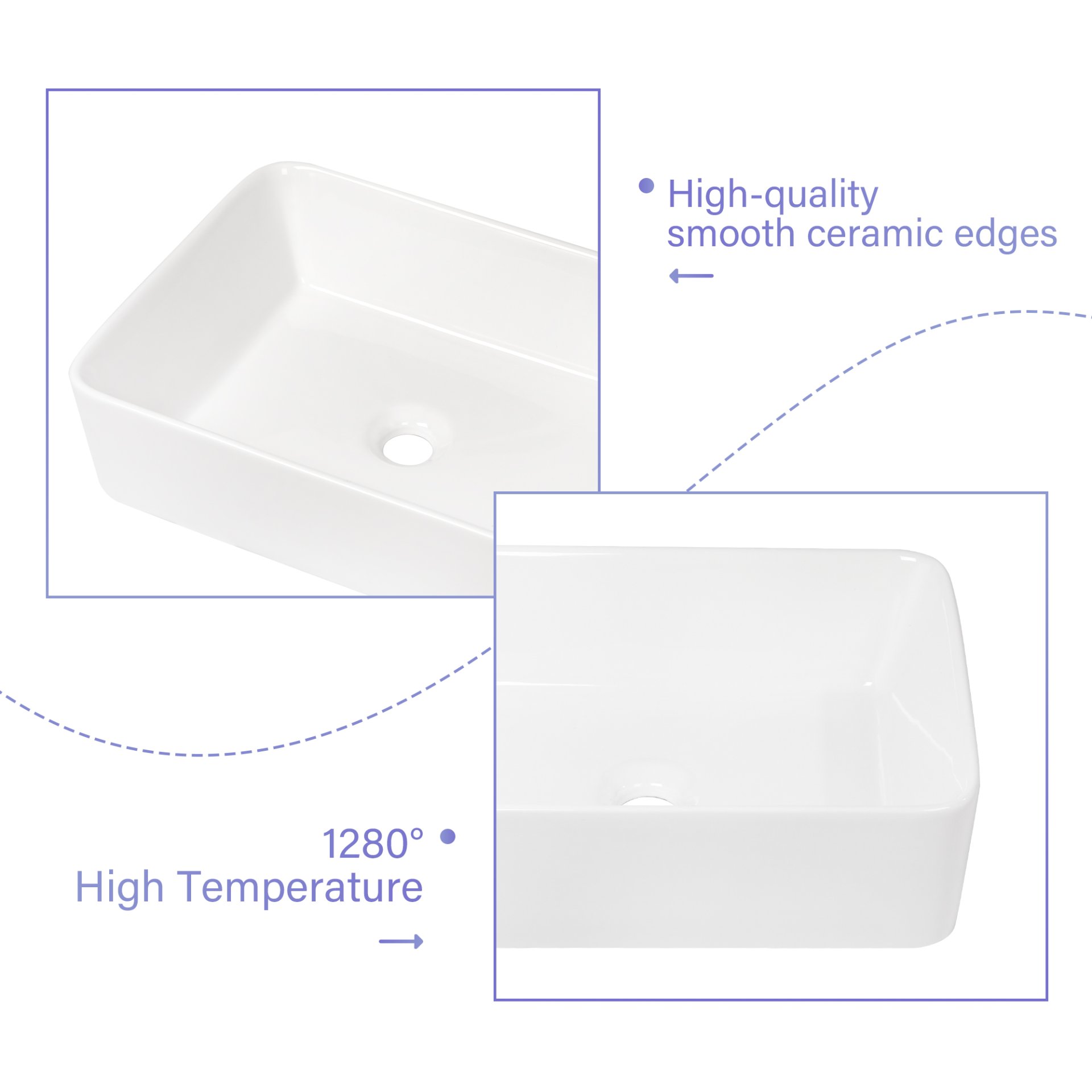 Rectangular Ceramic Vessel Bathroom Sink - White - Image 8