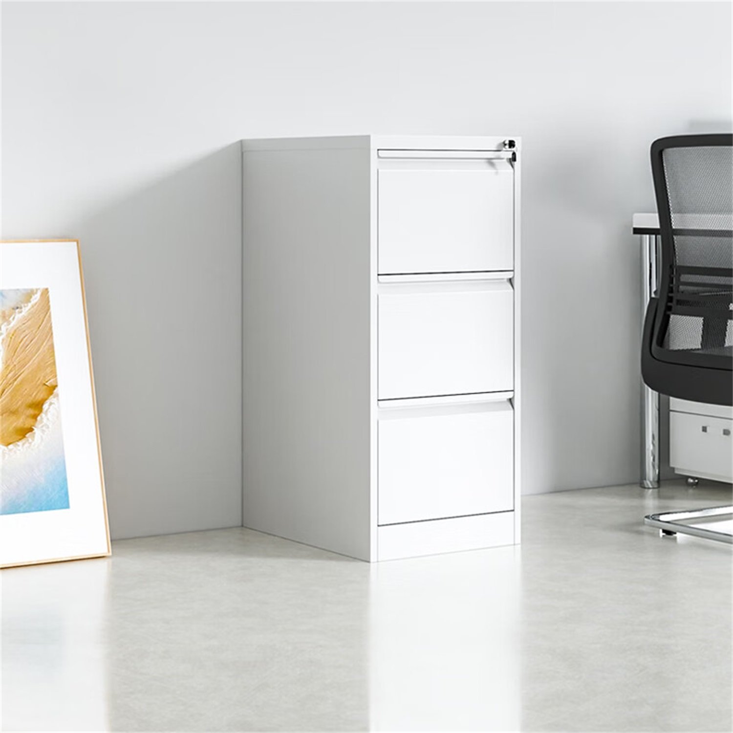 Steel Vertical File Cabinet With Lock 3 Drawer Metal Storage For A4 / Legal / Letter - White - Image 4