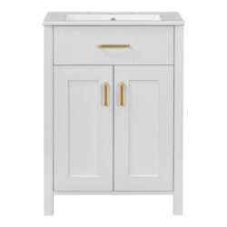 Bathroom Vanity Combo With Ceramic Sink, Luxurious Space-Saving Vanity, 2 Soft-Close Doors - Gold / White