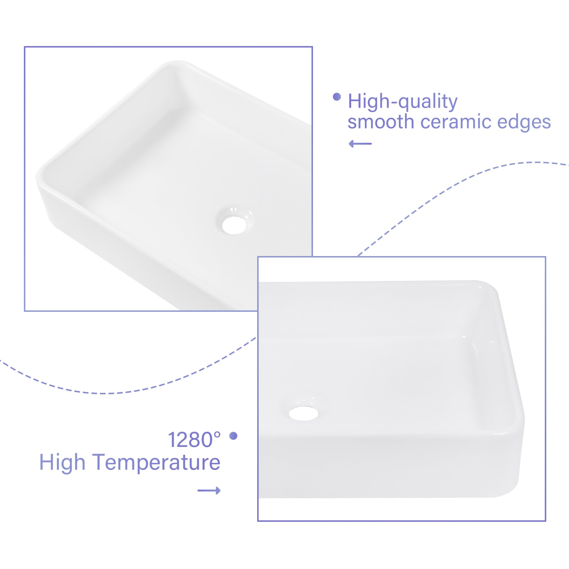 24 X 16" Ceramic Rectangular Vessel Bathroom Sink - White - Image 8