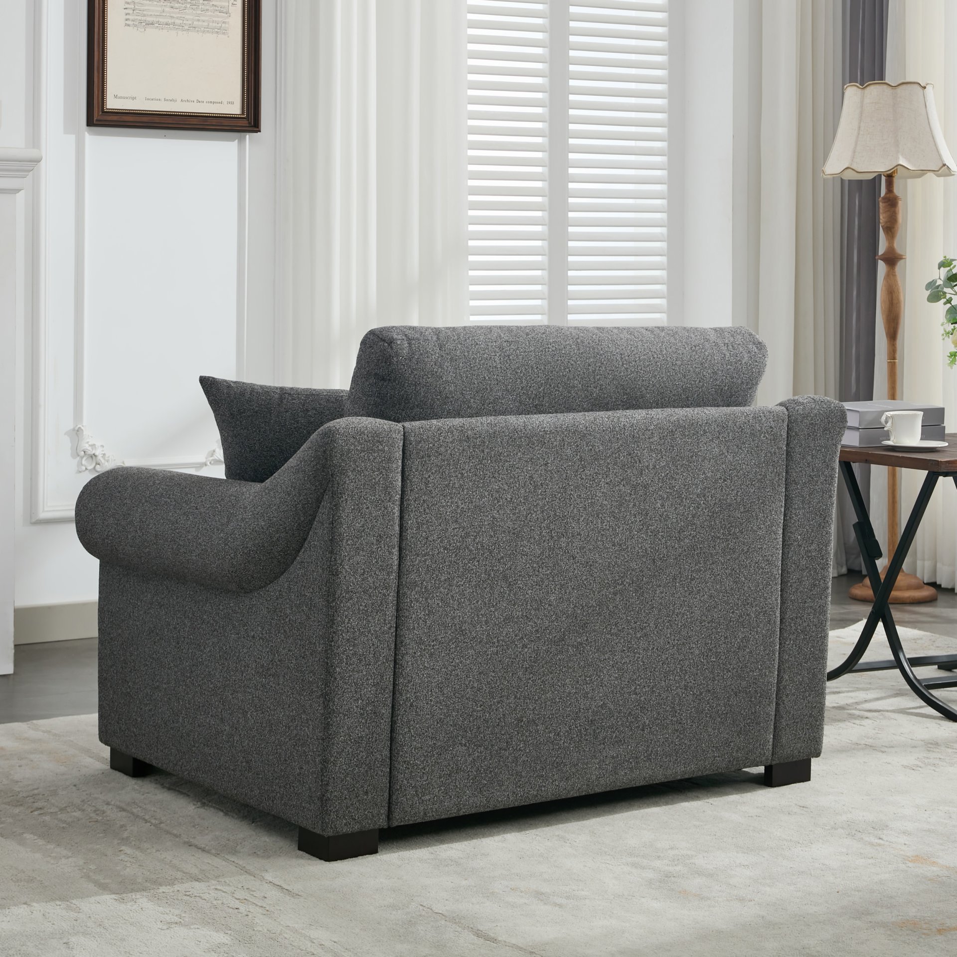 Modern Chenille Oversized Armchair, Chair And A Half, Single Sofa For Bedroom, Living Room, Wide - Gray - Image 8