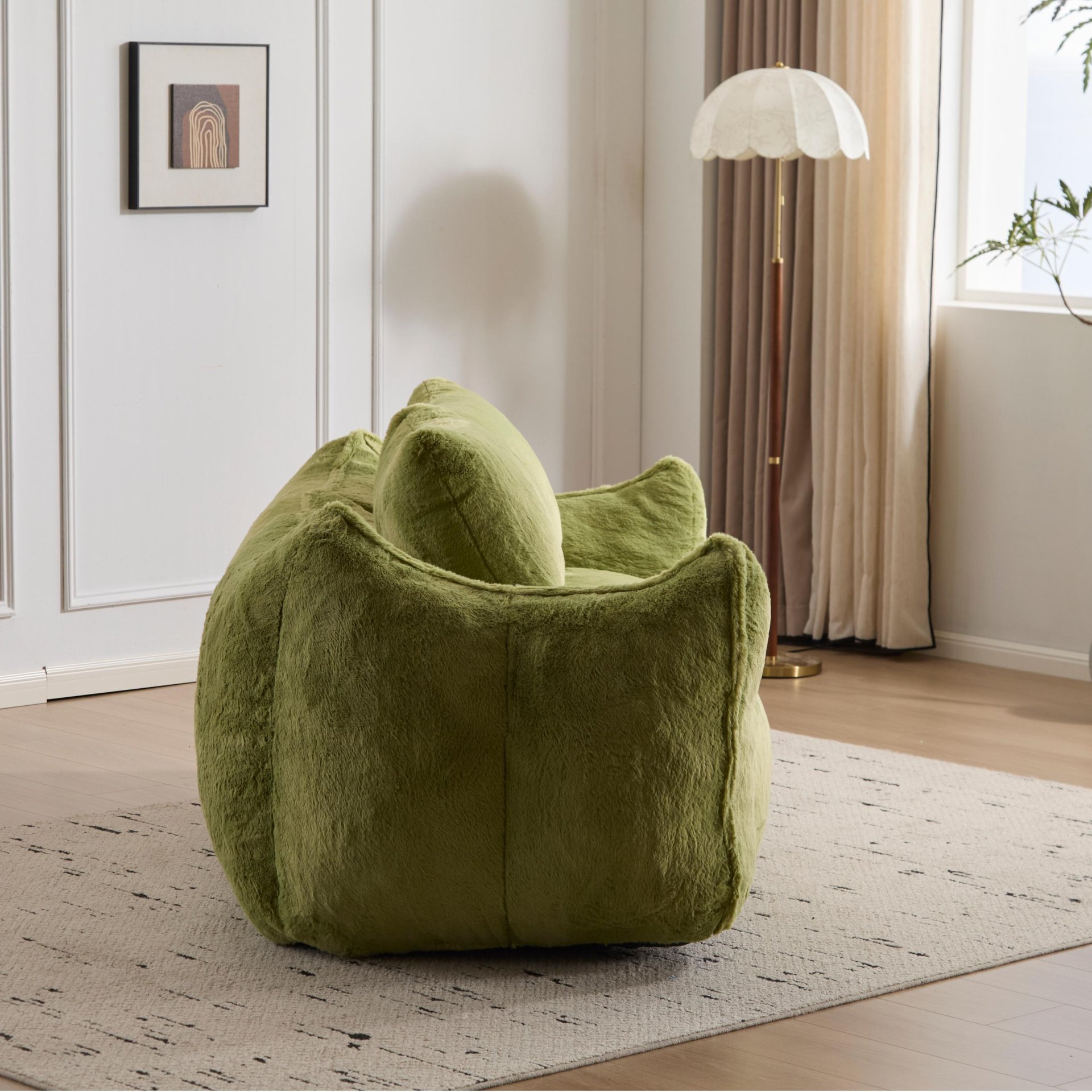 Giant Bean Bag Couch, Ultra Soft Fluffy Loveseat For Living Room Reading Chair With Pillows - Green - Image 11
