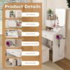 LED Vanity Mirror With Stool, 2 Drawers & 5 Storage Cabinets, Adjustable Lighting Mdf Dressing Table For Bedroom - White - Image 4