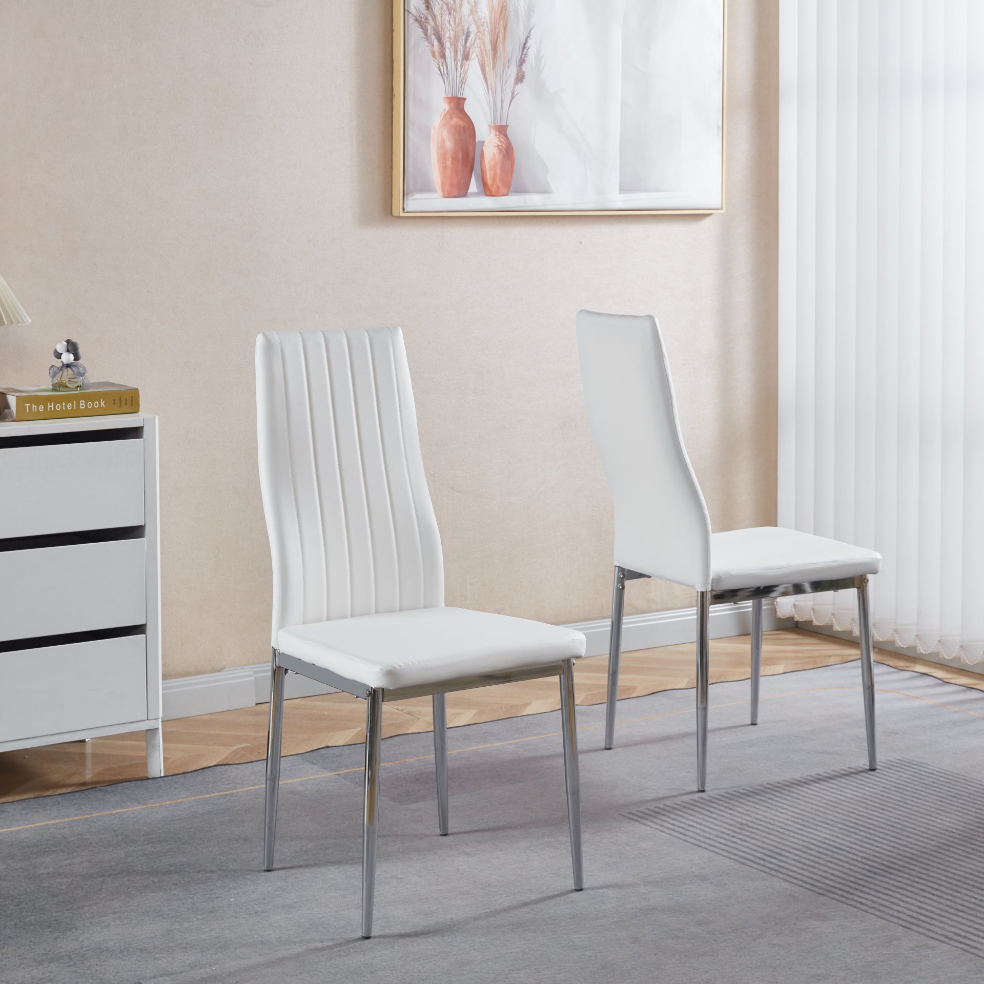 Dining Chair Design For Living Room, Kitchen (Set of 4) - Chrome / White - Image 4