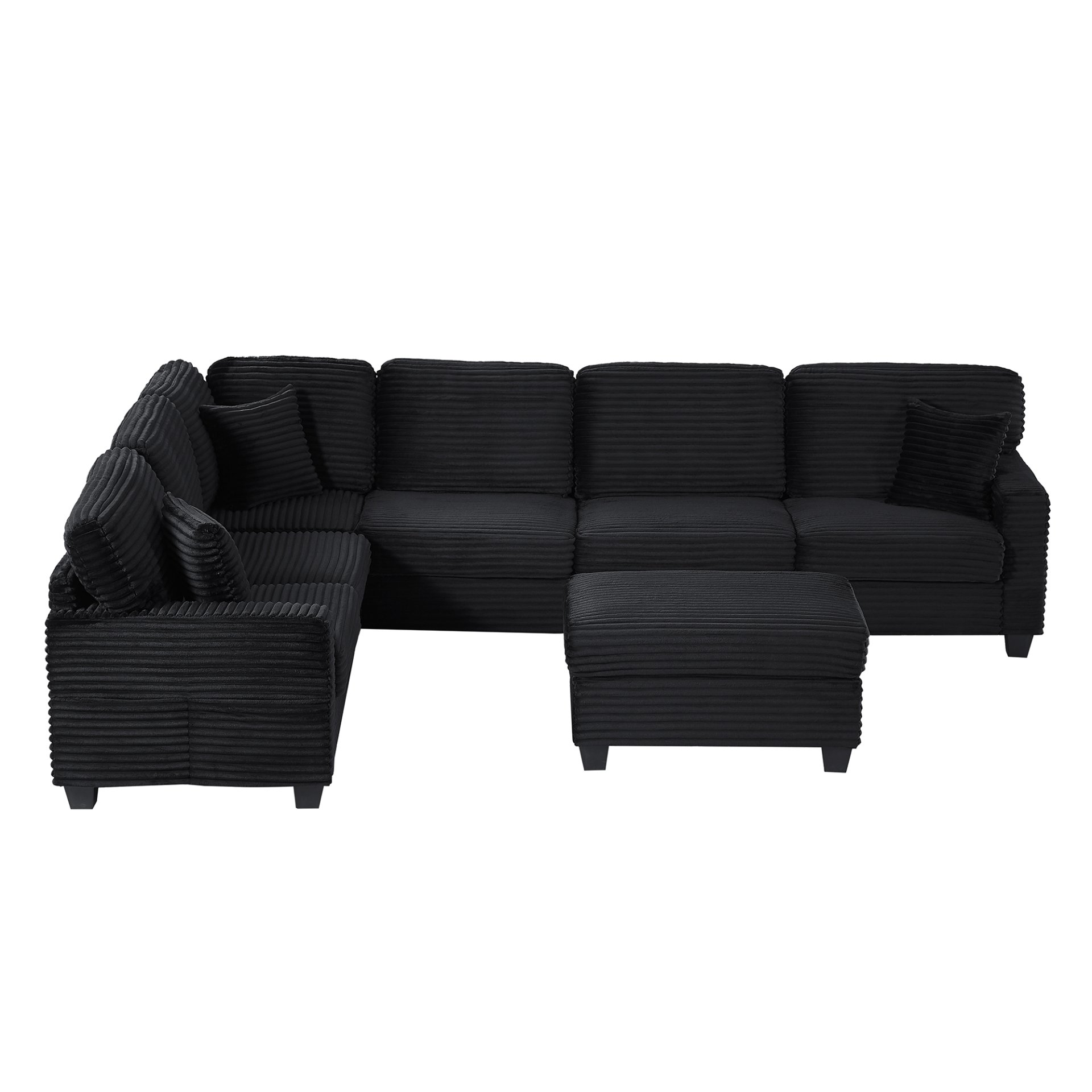 Upholstered U Shaped Sectional Sofa With Movable Ottoman And Side Storage Pockets - Black - Image 11