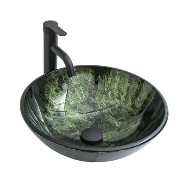 Vessel Sink With Faucet And Pop Up Drain, Natural Marble Texture Bathroom - Green