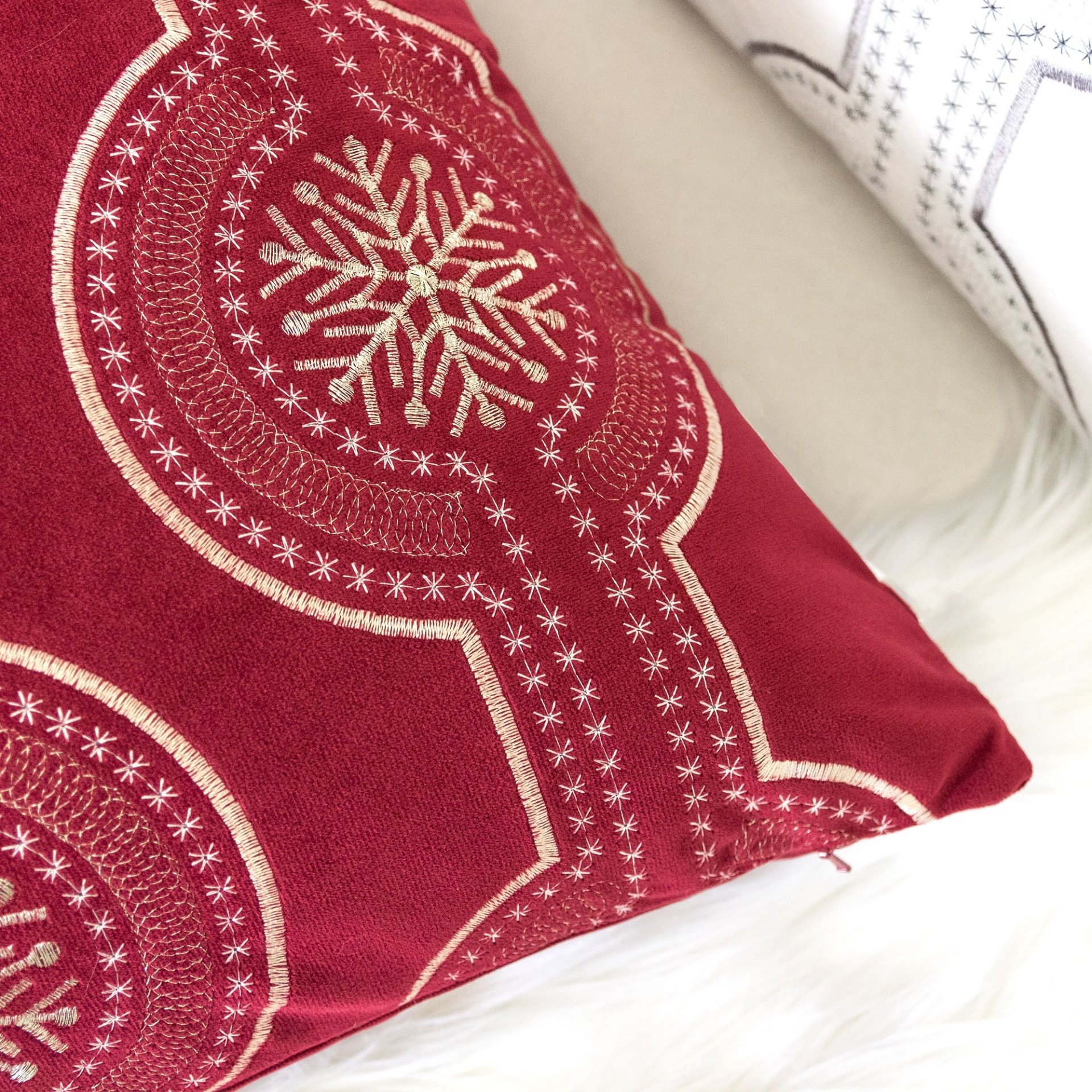 Holiday Embroidered Throw Pillow With Insert - Red - Image 5