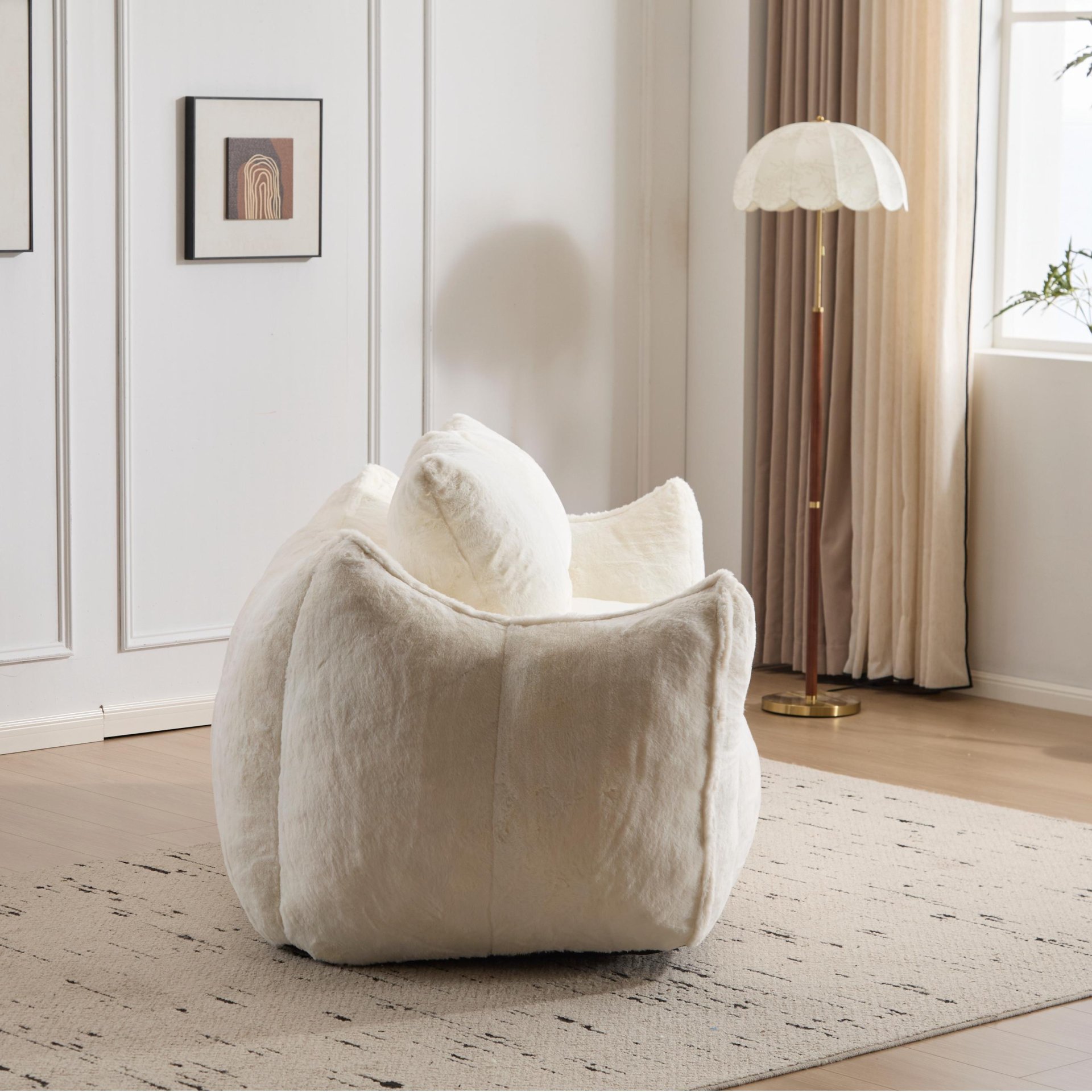 Giant Bean Bag Couch, Ultra Soft Fluffy Loveseat For Living Room Reading Chair With Pillows - White - Image 13