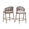 Outdoor Counter Height Aluminum Frame Counter Stools With Scallop Shaped Backrest & Water Resistant Cushions (Set of 2) - Teak - Image 5