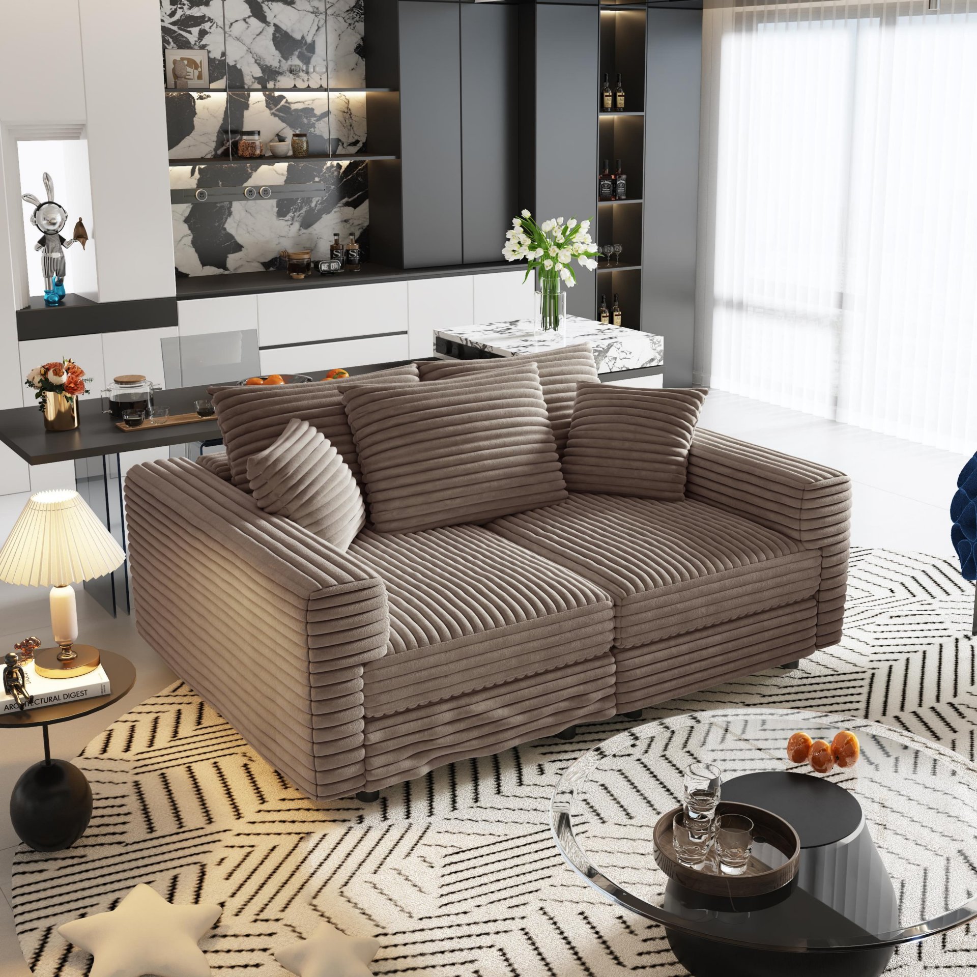 3 Seat Sofa, Convertible Deep Seat Sofa Lounge Chair For Living Room - Camel - Image 11