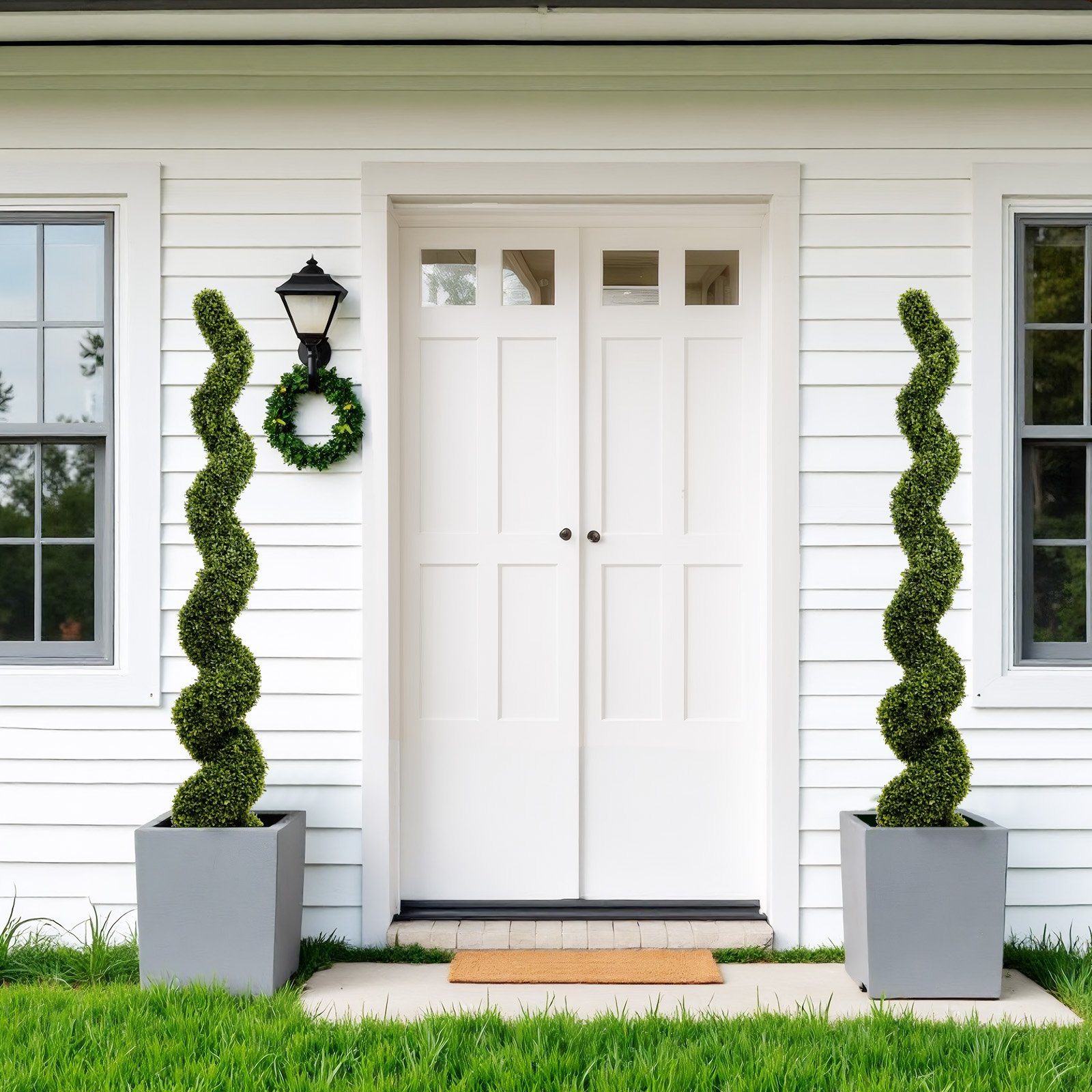 Artificial Outdoor UV Resistant Plastic Boxwood Topiary Spiral Tree (Set of 2) - Green - Image 10