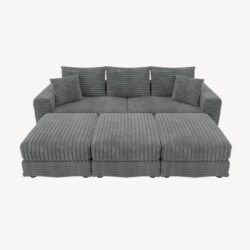 3 Seat Sofa, Deep Seat Couches With Soft Pillows And 3 Ottomans, Convertible Sofa Lounge Chair, For Living Room - Gray