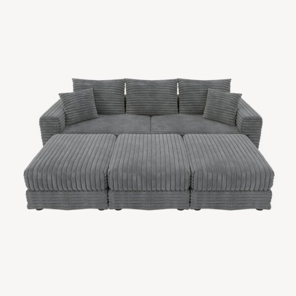 3 Seat Sofa, Deep Seat Couches With Soft Pillows And 3 Ottomans, Convertible Sofa Lounge Chair, For Living Room - Gray