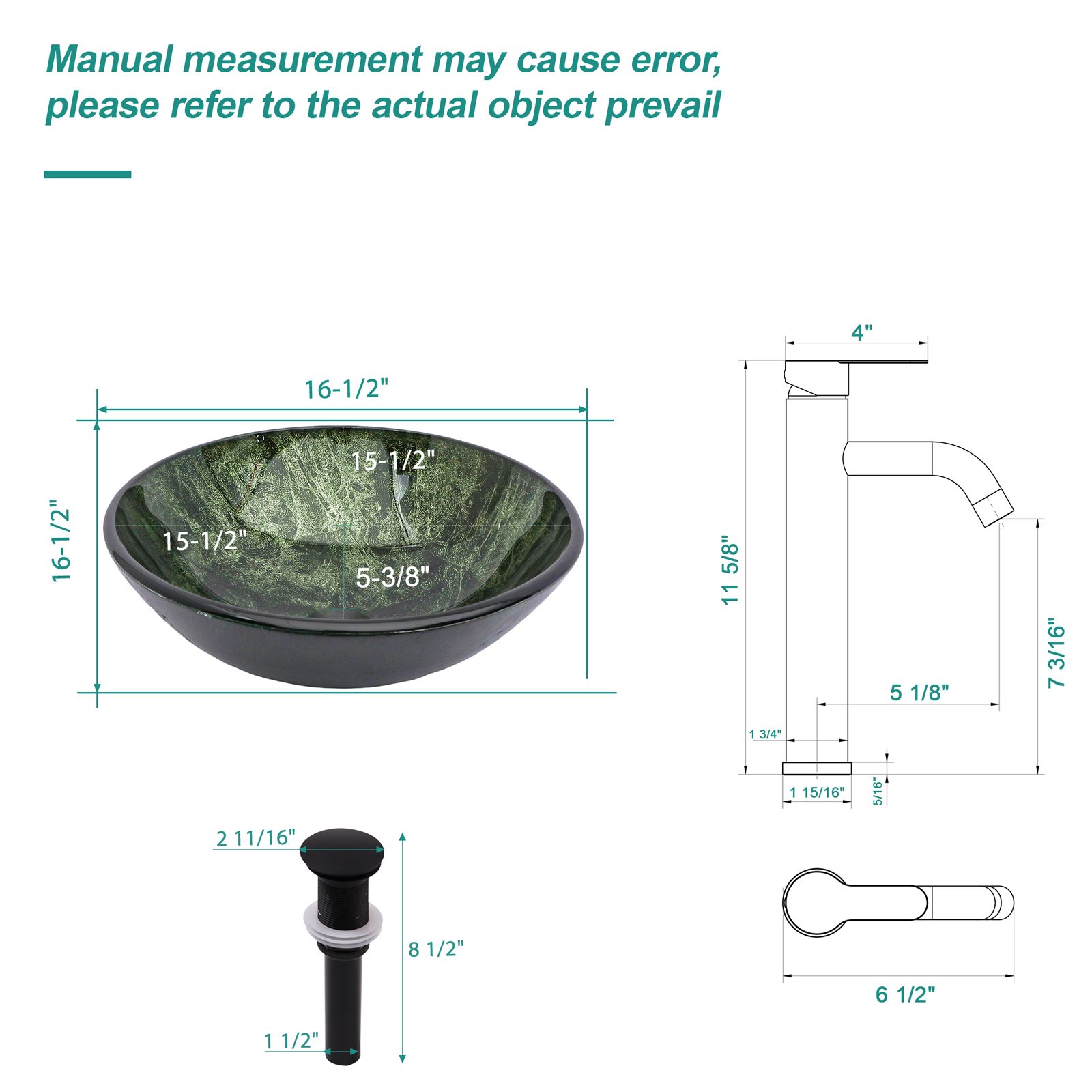 Vessel Sink With Faucet And Pop Up Drain, Natural Marble Texture Bathroom - Green - Image 3