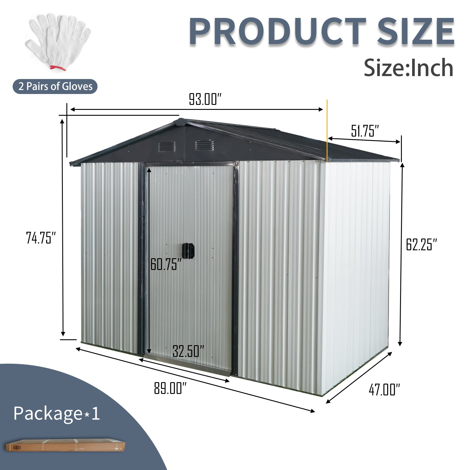 8Ft X 4Ft Outdoor Metal Storage Shed With Sliding Door And Foundation For Backyard, Patio, Lawn - White / Black - Image 4