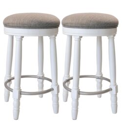 26" Counter Height Swivel Bar Stools (Set of 2) With Upholstered Seat - White